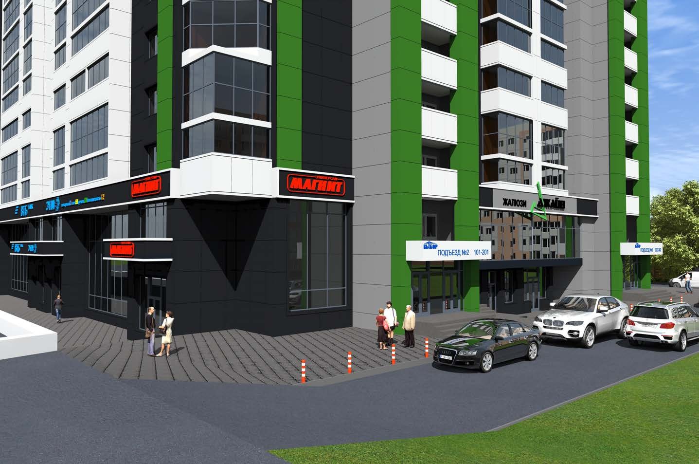 Дизайн фасадов + концепция размещения внешней рекламы — ЖК «Ультра», Московский проспект, Воронеж